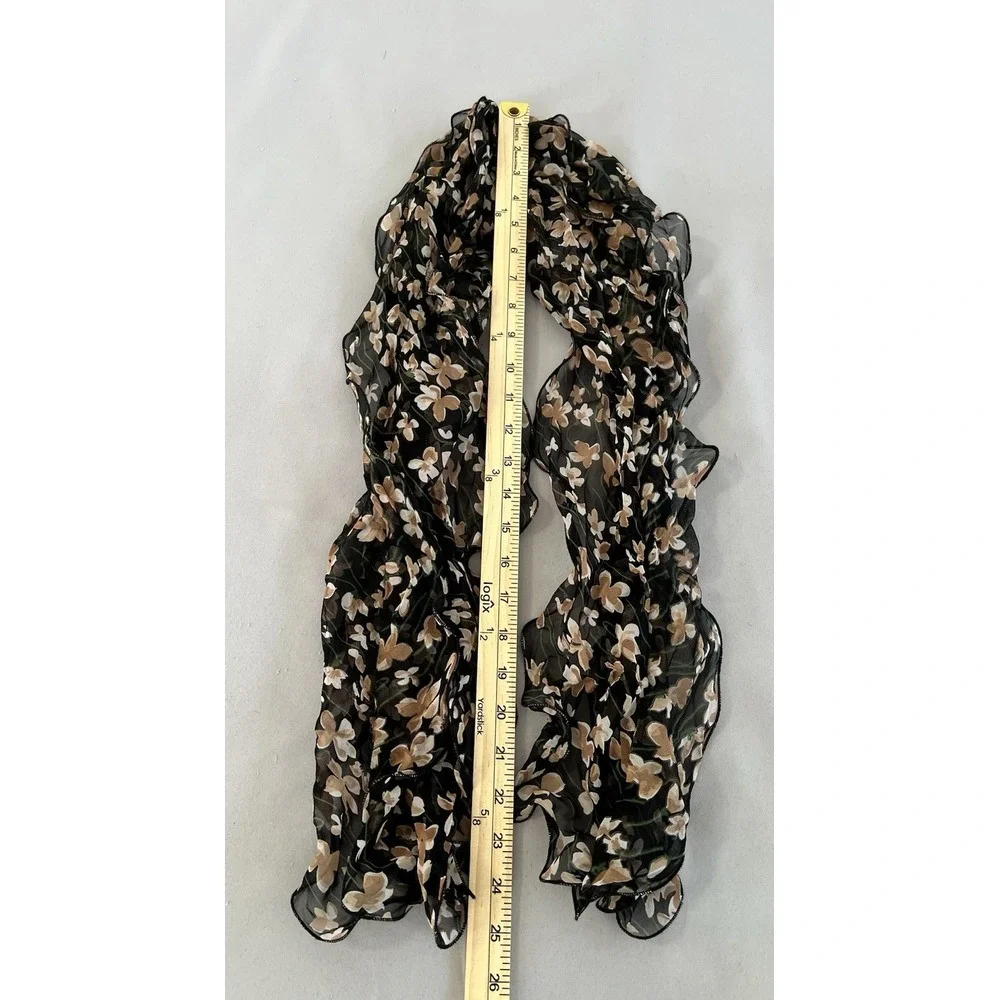 Women's Scarf Ruffle‎ Floral Black Beige